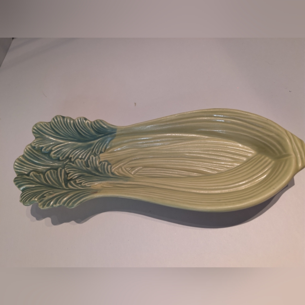 Vintage Green Celery Spoon Rest Or Decorative Piece